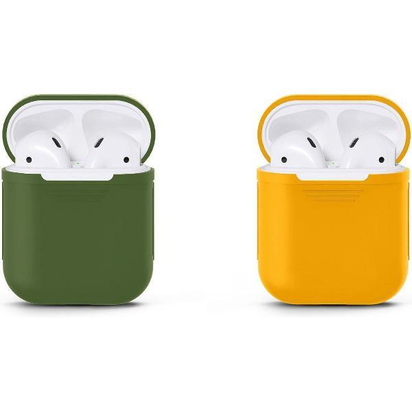 VOORJAARSACTIE Voordeelset 2 stuks Apple Airpods Siliconen - Case - Cover - Hoesje - Geschikt voor Apple Airpods 1 en 2 - Donker Groen / Donker Geel