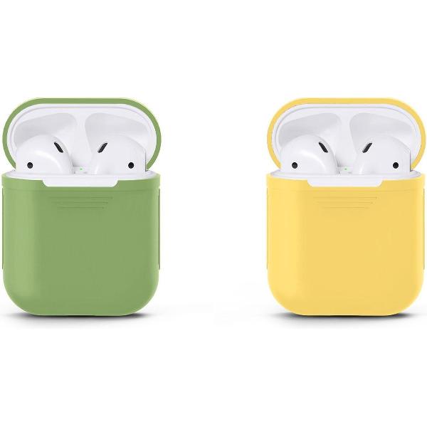 VOORJAARSACTIE Voordeelset 2 stuks Apple Airpods Siliconen - Case - Cover - Hoesje - Geschikt voor Apple Airpods 1 en 2 - Licht Groen / Licht Geel
