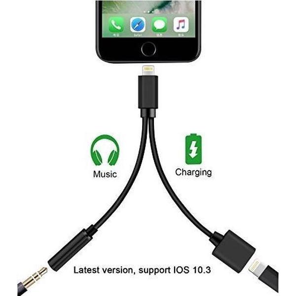 Apple iPhone Lightning Audio en Opladen Splitter Lightning naar jack 3.5 mm 2-1 voor muziek beluisteren en opladen voor iPhone 7/7plus/8/8plus/X/Xs/XsMax/XR/11/11Pro/11ProMax iPad Ipod