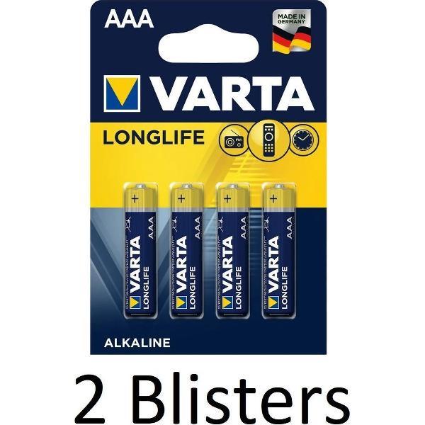 8 Stuks (2 Blisters a 4 st) Varta Longlife AAA Batterijen