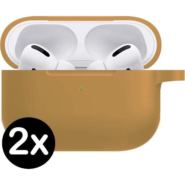 Hoes Voor Apple AirPods Pro Case Siliconen Hoesje - Cognac - 2 PACK