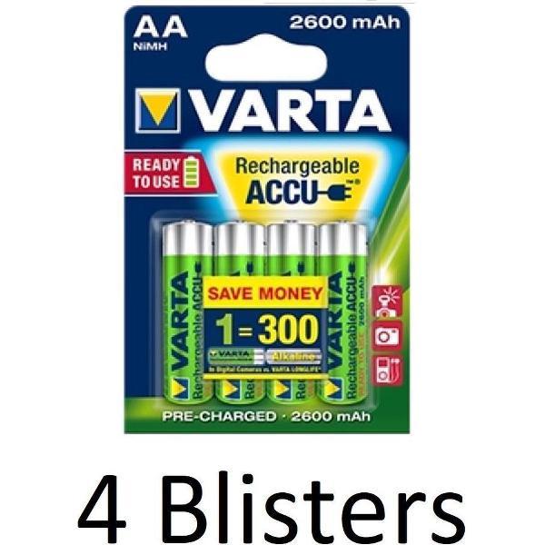 16 Stuks (4 Blisters a 4 st) Varta AA Oplaadbare Batterijen 2600 mAh