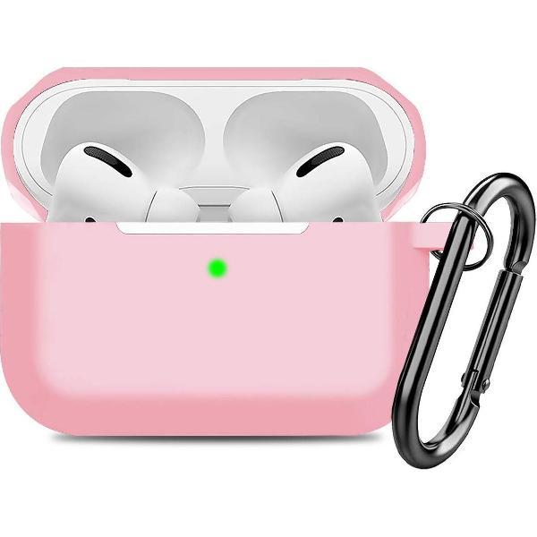 Airpods Pro Case - Siliconen Hoesje met Clip - Lichtroze