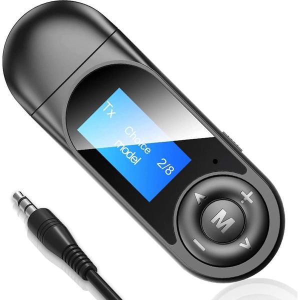 Phannie Bluetooth Receiver en Transmitter - 2 in 1 Audio Ontvanger / Verzender - Via AUX 3.5MM - USB - Adapter - Met Display en Microfoon