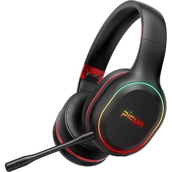2 In 1 Picun P80X - Draadloze Gaming Headset - Hoofdtelefoon/koptelefoon – in-uitplugbare Microfoon – zwart-rood - Pc – Laptop - Ps4 – Ps5 – Android – Windows – ios