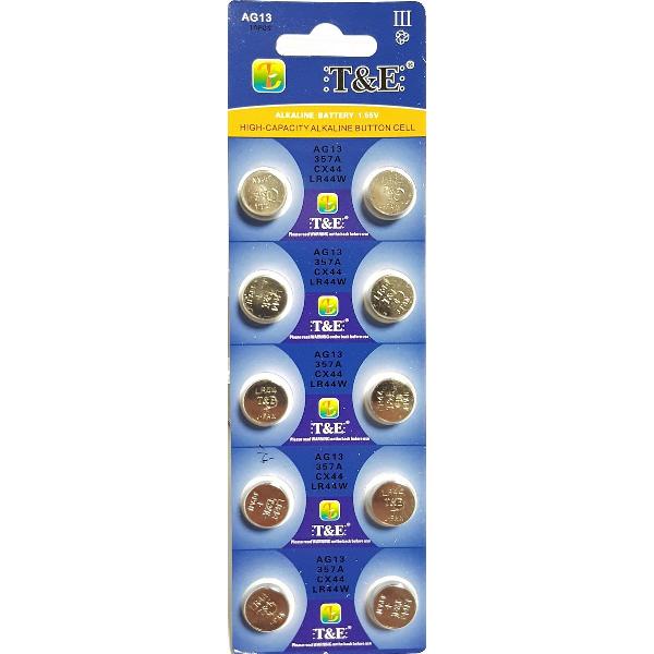 Batterijen AG13 Alkaline 10 stuks / knoopcel batterij / ook genoemd als L1154 / LR44 / 157 / A76 1.55V /L1154, 157, V13GA, RW82/ T&E