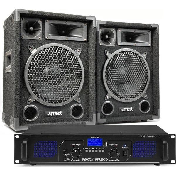 DJ geluidsinstallatie met Bluetooth - MAX10 DJ luidsprekers + Bluetooth versterker combinatie - 1000W