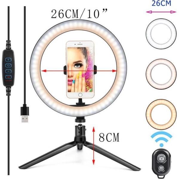 Selfie Ring Tripod - 10 inch - USB - Smartphone - LED
