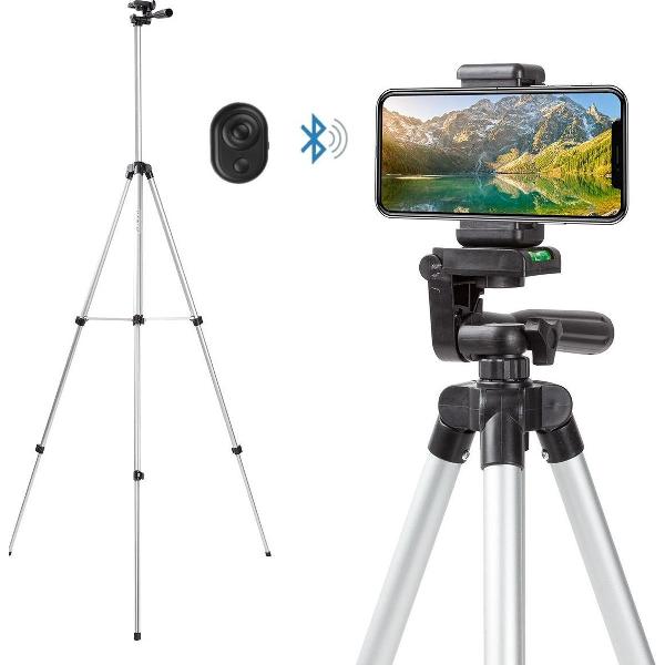 Varin® Telefoon statief 130 cm - 2 stuks telefoon houders - Nieuw type Bluetooth afstandsbediening - Opbergtas - Tripod smartphone statief