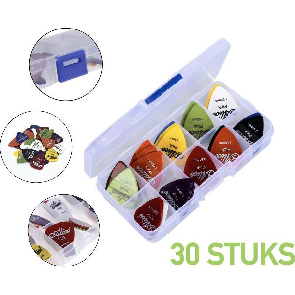 Gitaar Plectrum Set in Koffer met 30 plectrums - Plectrumset - Verschillende Diktes & kleuren van Plectrums - Voor Gitaar - Guitar Picks + Opbergdoos - 30 STUKS
