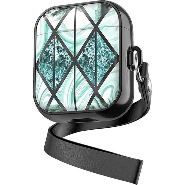 DrPhone PL2 - Airpods Marmer Patroon Case - Beschermende Case – Silicone & TPU Cover – Zwart/Groen