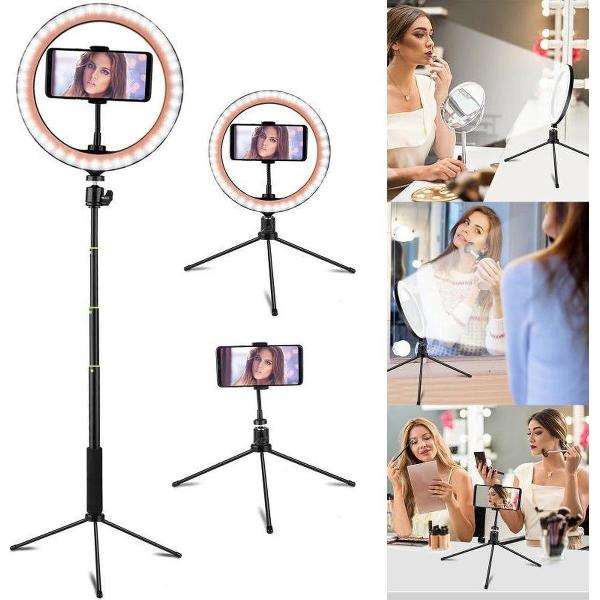 L.O.B. GOODS® Professionele LED Ringlamp - studiolamp - 10 Inch - 26cm - 200cm - verstelbaar statief - bluetooth afstandsbediening - Tik Tok - Youtube
