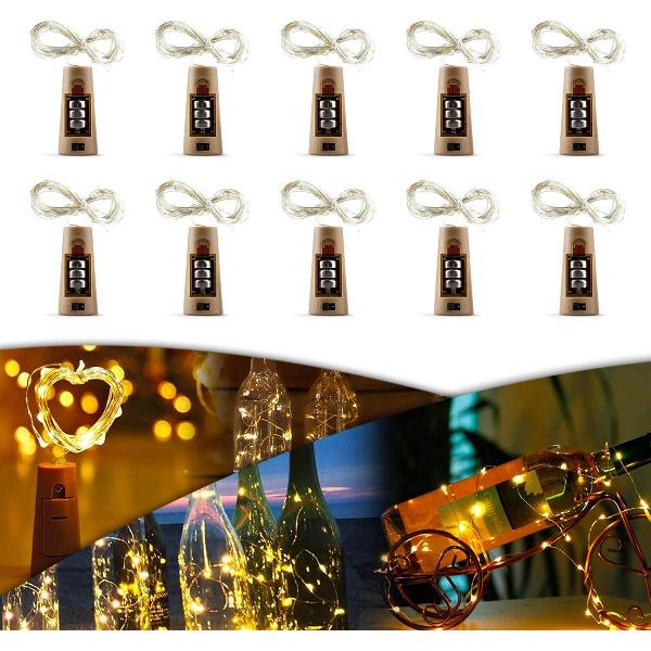 Lighty - Led Kurk 10 Stuks - Flesverlichting Decoratie incl. Batterijen – Sfeerlampen – Partyverlichting – Warm Wit