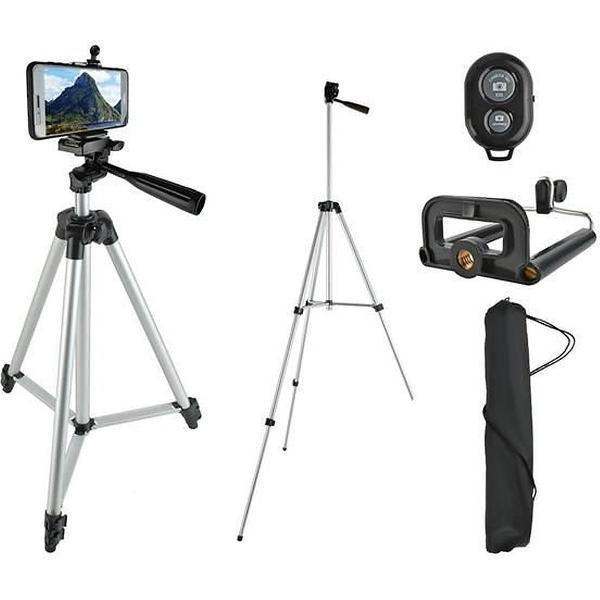 Statief smartphone camera - Verstelbaar 133cm - Tripod smarthphone - Inclusief afstandsbediening en tas - Statief telefoon