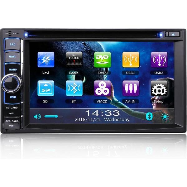 2DIN autoradio met CD/DVD Bluetooth, USB en Navigatie. (Handsfree bellen)