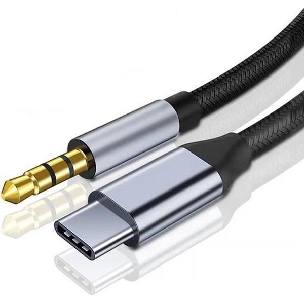 USB-C naar Headphone Jack Audio Aux Kabel - usb c naar Aux Auto Kabel - 3.5 mm - 1 Meter - Zwart