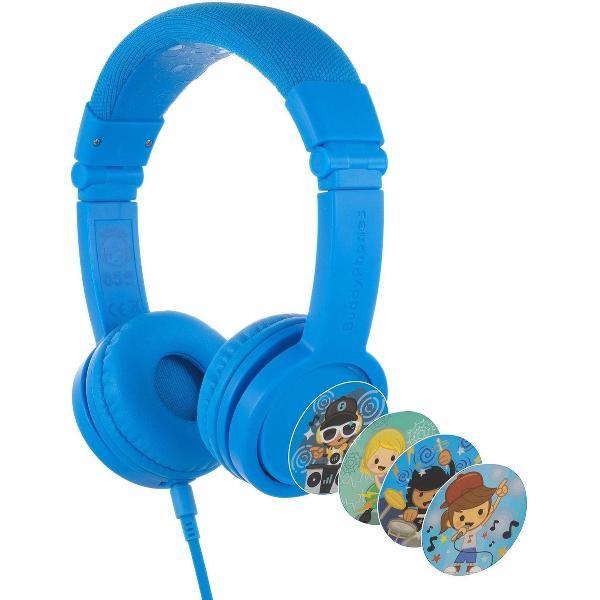 BuddyPhones Explore+ - kindvriendelijke on-ear koptelefoon - geluidsbegrenzing, audio splitter, meegeleverde stickers, blauw
