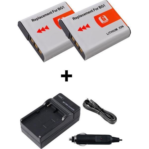 Lader voor Sony NP-BG1 plus 2 accu's	 Geschikt voor thuis (wereldwijd) en in de auto