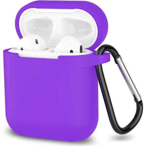 Apple Airpods 1 en 2 ultra dunne siliconen cover - Hoesje - extra dunne Apple Airpods siliconen cover met sleutelhanger - Paars