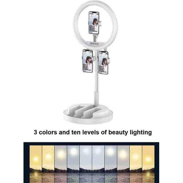 Ringlamp 11 inch - 3 positie licht - selfie TikTok Instagram ringlamp - geïntegreerde vloer LED-licht (wit)‎ - ‎JM03