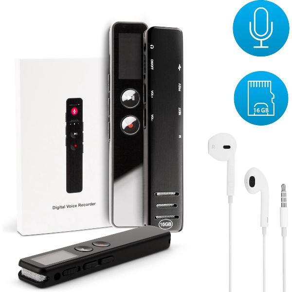 B-blueGoods Digitale Voice Recorder - USB Oplaadbaar - 16GB Interne Opslag - Inclusief Oortjes - Klein en Compact Mini Formaat - Audio in MP3 of WAV met Ruisonderdrukking - Draadloze Memo Recorder - Zwart