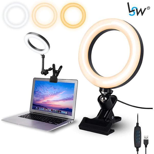 Selfie Ring Licht Voor Laptop Computer Desktop Youtube, ring Lamp Video Conferentie Verlichting Kit Met Statief Telefoon Houder Clip Op