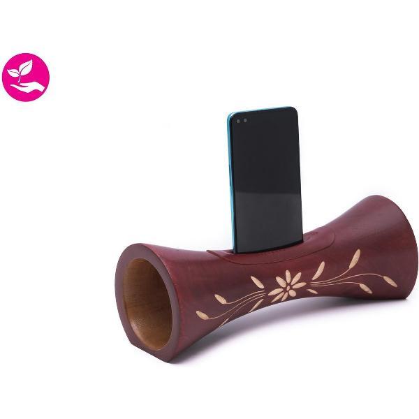 Mangobeat Bordeaux Fleur - Speaker - Telefoonhouder - Telefoonstandaard - Telefoonhouder bureau - Docking station - Cadeau - 25 cm - Duurzaam - Statief - Natuurlijke geluidsversterker - Zonder stroom of batterij - Handsfree bellen en muziek luisteren