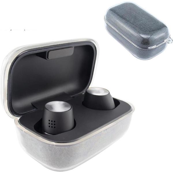 Luxe Siliconen Hoesje Voor Sennheiser MOMENTUM 2 True Wireless II Draadloze Oordopjes - Soft Case Cover Protector - Travel Beschermhoes - Reis Opberghoes Shell Beschermer Hoes - Met Musketon Haakje - Transparant
