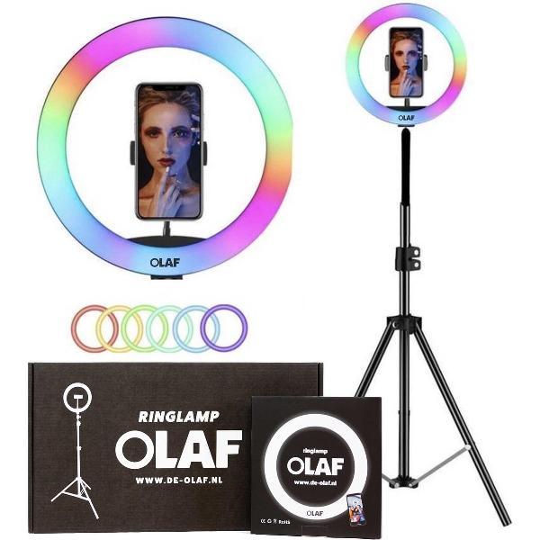 OLAF - Colourlamp - Ringlamp - Tiktok lamp - Ringlight - 10 Inch - Standaard/statief 160cm - LED verlichting - 50 extra kleurstanden - Selfielamp -