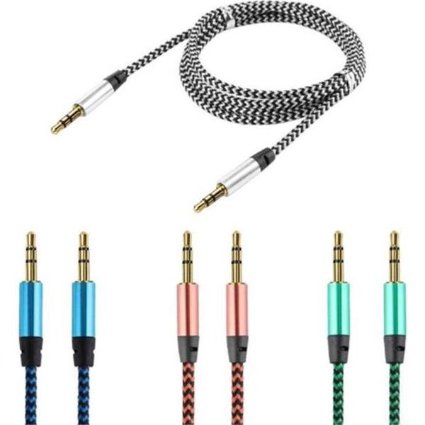 Aux Kabel Nylon Jack Audio Kabel 3.5 Mm Naar 3.5 Mm Aux Kabel - Plug Auto aux Voor Iphone -Samsung -Xiaomi - samsung, mp3, mp4, geluidskaart, tv, radio-recorder, auto bluetoothspeacker, notebook, computer, enz. (Grijs) - Premium Aux Kabel 1Meter