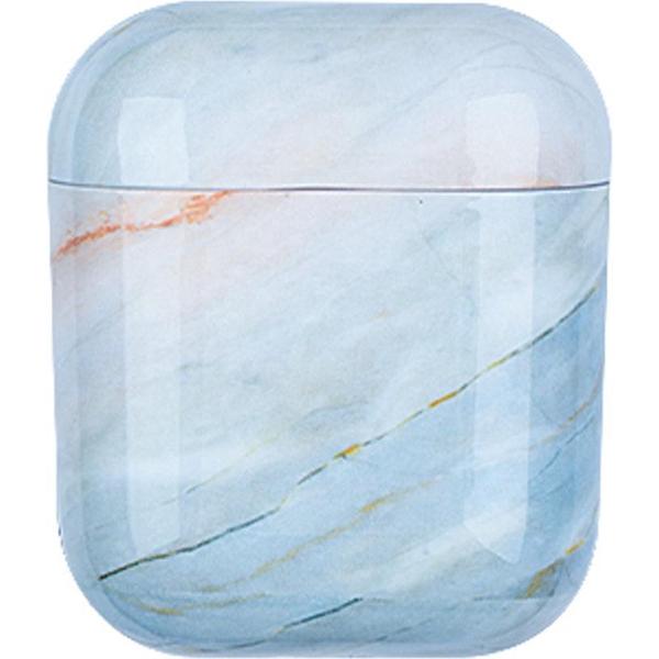 Finchy® Airpods Hoesje Marmer - Hard Airpods Case - Lichtblauw - Voor Airpods 1 en 2 - Diverse Kleuren - Hogen korting