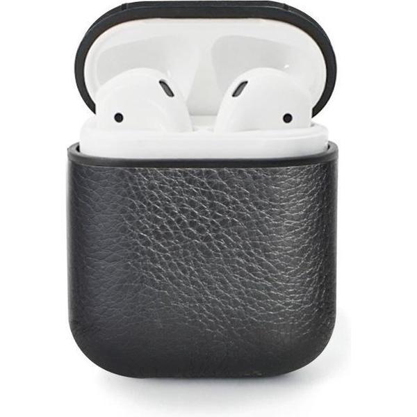 leren hoesje zwart AirPods 1 & 2 - AirPods 1 & 2 cover case hoesje - AirPods case - airPods hoesje