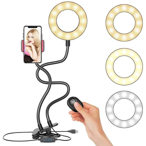 Ringlamp met Smartphone houder - Beauty lamp - Fotostudio - MET AFSTANDBEDIENING - Make up light