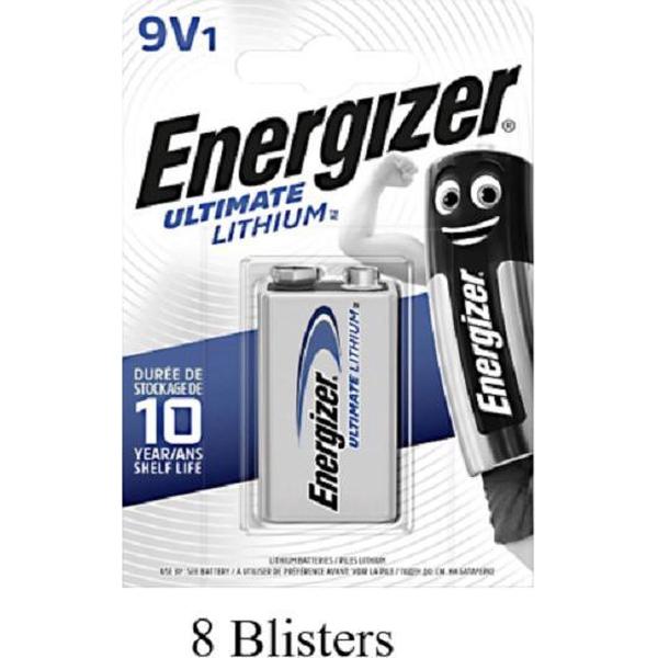 8 stuks (8 blisters a 1 stuk) Energizer Ultimate Lithium 9V blok Batterij / L522 e-block MN1604/6LR61
