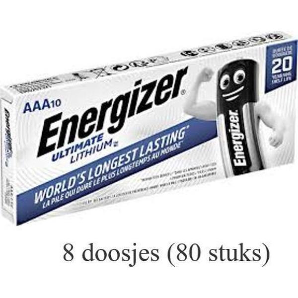 80 stuks (8 doosjes a 10 stuks) Energizer AAA Ultimate Lithium L92/LR03 1.5V 1250mAh