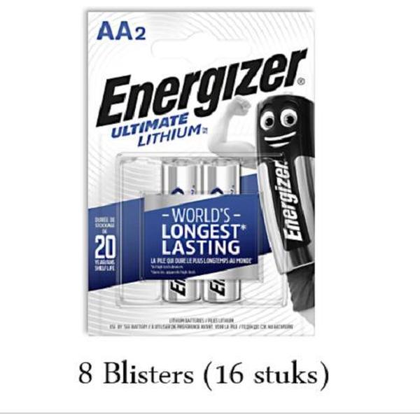 16 stuks (8 blisters a 2 stuks) Energizer Lithium AA/L91 1.5v
