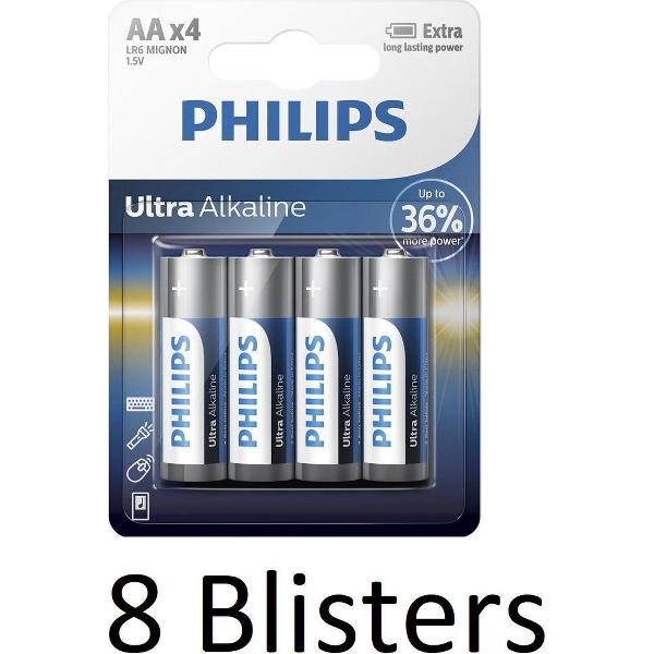 32 Stuks (8 Blisters a 4 st) Philips AA Ultra Alkaline Batterijen