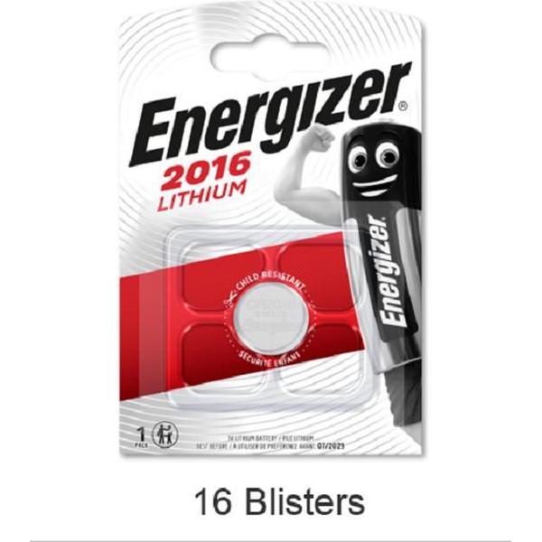 16 stuks (16 blisters a 1 stuk) Energizer CR2016 Lithium knoopcel 3V 90mAh Professional battery