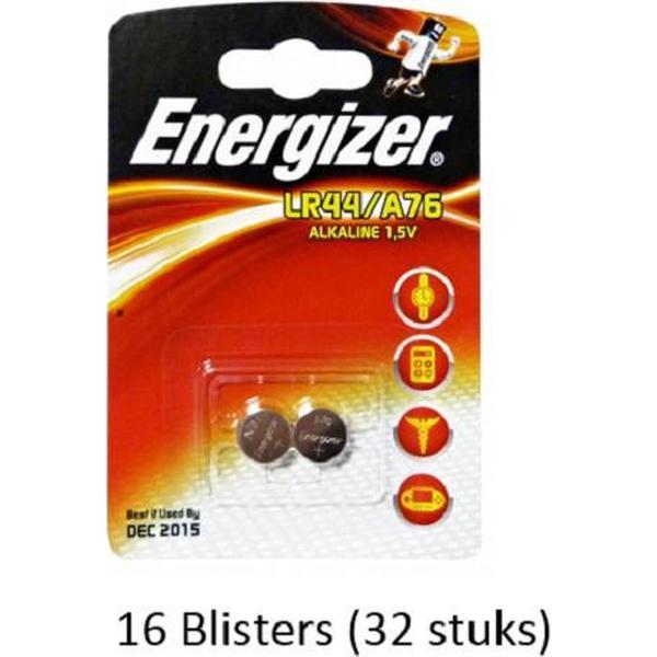 32 stuks (16 blisters a 2 stuks) Energizer Alkaline knoopcel LR44/A76 1.5V