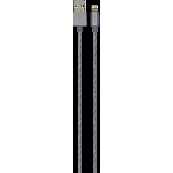 Grixx Optimum Kabel - Apple 8-pin - Gevlochten nylon - 1 meter - Grijs