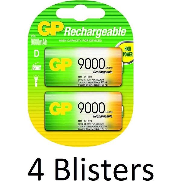 8 Stuks (4 Blisters a 2 st) GP Batteries D Rechargeable battery Nikkel-Metaalhydride (NiMH)