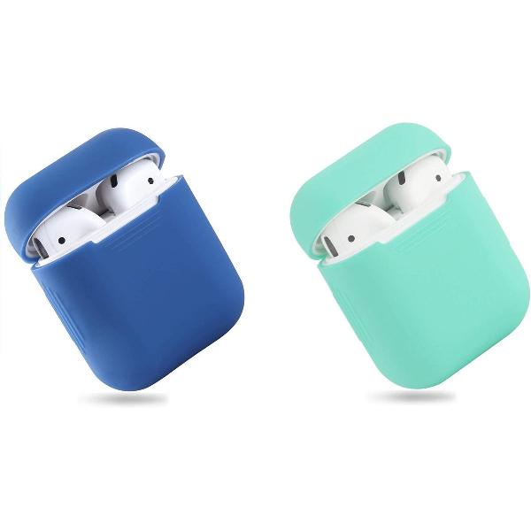 Bescherm Hoesje Cover SET 2 STUKS voor Apple AirPods Case -Donker blauw en mint groen