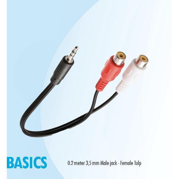 Basics 0,2 mtr 3,5 mm jack - FemaleTulp /RCA aux audio kabel