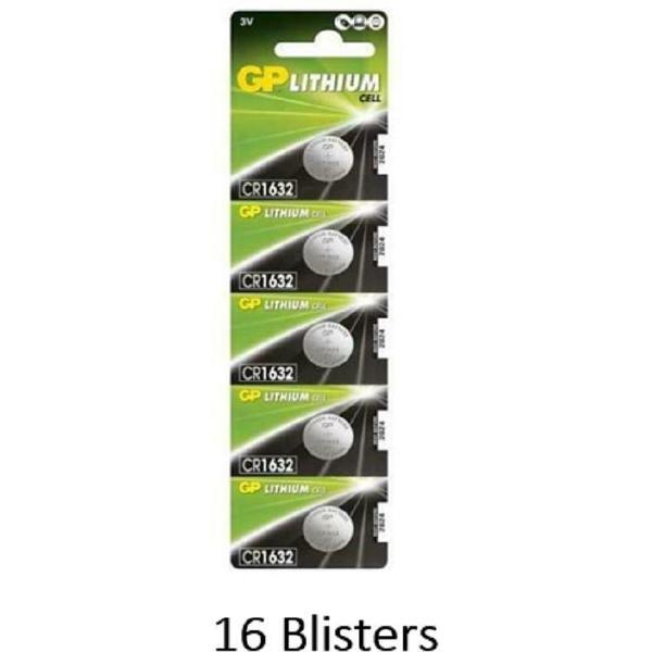 80 stuks (16 blisters a 5 stuks) GP Lithium CR1632 3V knoopcel blister 5
