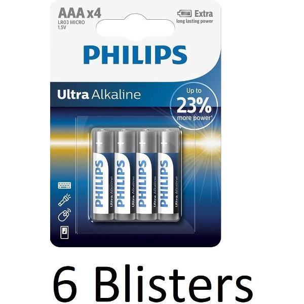 24 Stuks (6 Blisters a 4 st) Philips AAA Ultra Alkaline Batterijen