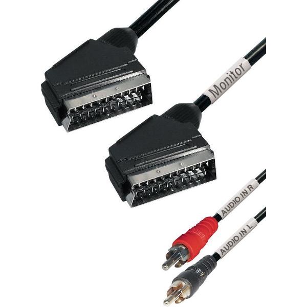 Transmedia Scart (m) naar Scart en Tulp stereo 2x RCA (m) audio kabel / zwart - 2 meter