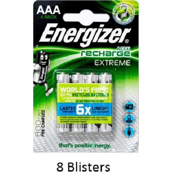 32 stuks (8 blisters a 4 stuks) Energizer Extreme AAA Oplaadbaar 800 mAh