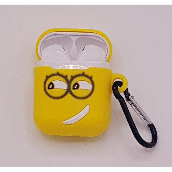 Cartoon Silicone Case voor Apple Airpods - yellow two eyes - met karabijn