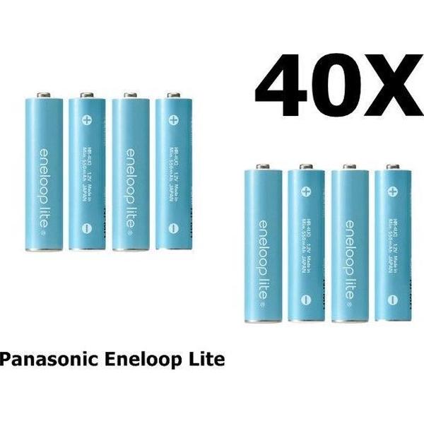 40 Stuks - AA R6 Panasonic Eneloop Lite 1.2V 1000mAh Oplaadbare Batterijen - Speciaal voor dect telefoons, Tot 3000 laadcycli - (in plastic bewaardoosje)
