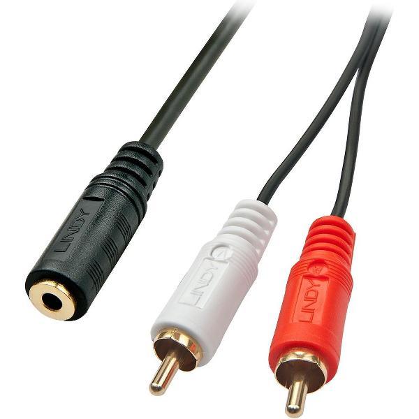 LINDY Cinch / Jackplug Audio Adapter [2x Cinch-stekker - 1x Jackplug female 3.5 mm] Zwart